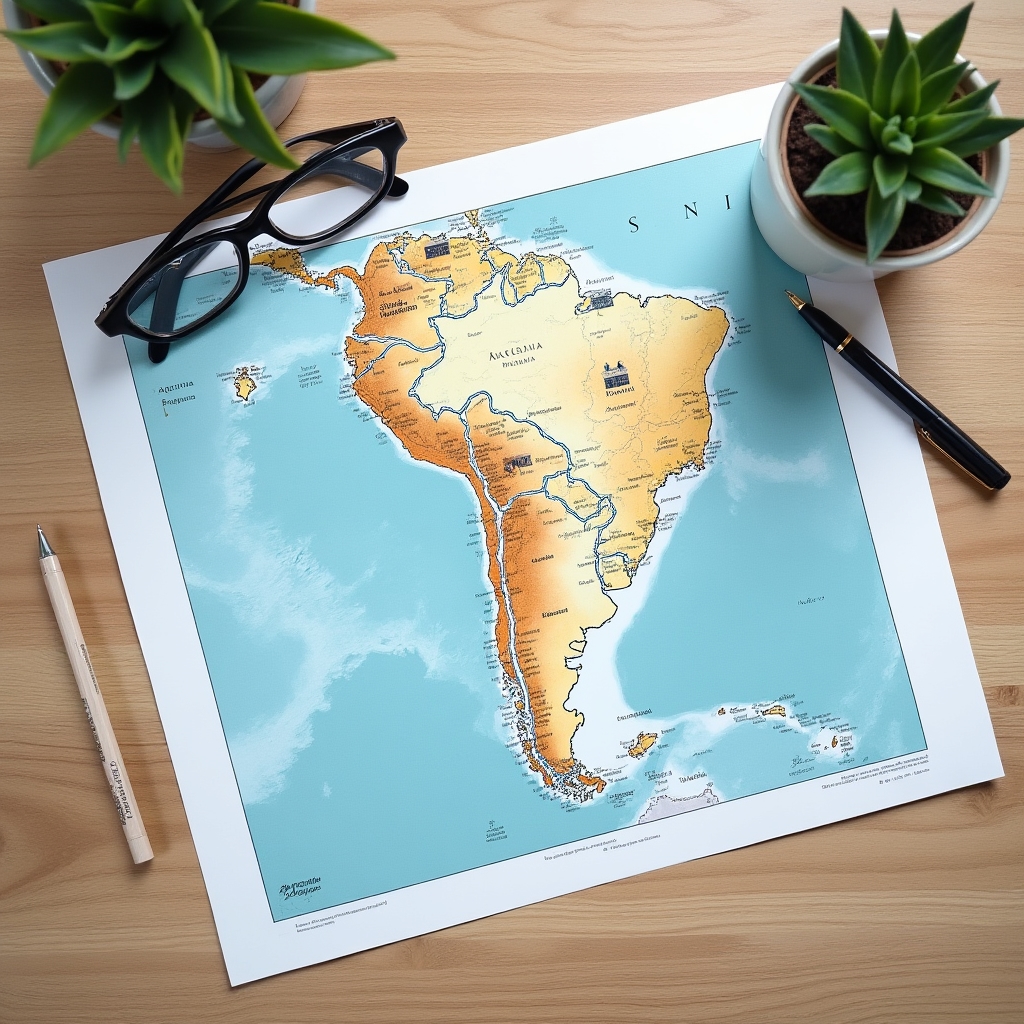 Ilustración de un mapa regional de Argentina con énfasis en la zona patagónica