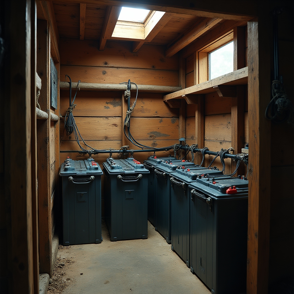Banco de baterías de un sistema off-grid en una instalación aislada de la red